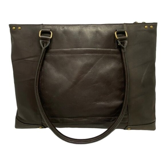 PB9 Solo Leather Padded Laptop Tote with Blue Organizer Pocket - Picture 2 of 7